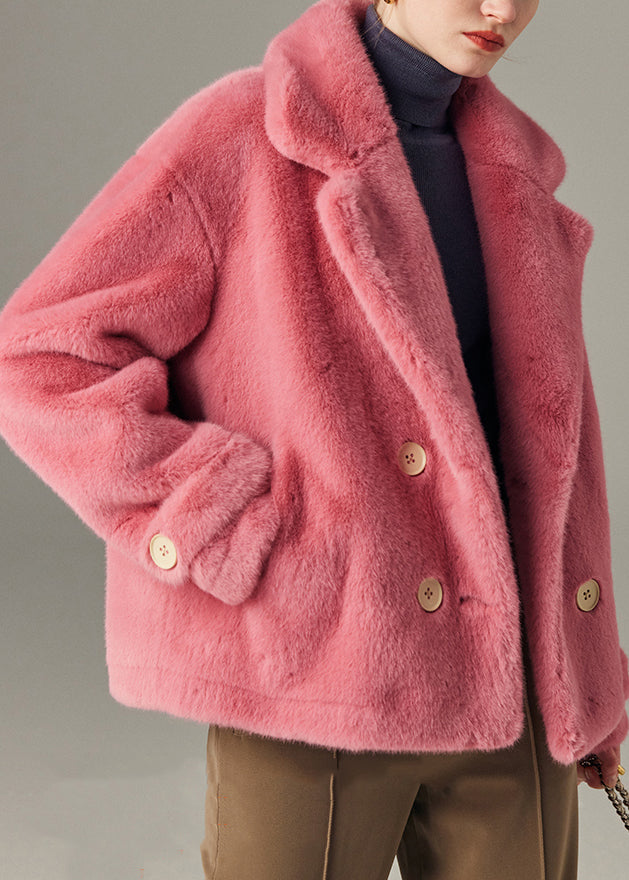 Original Design Rose Button Pockets Solid Mink Hair Coats