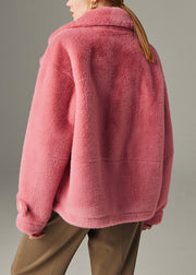 Original Design Rose Button Pockets Solid Mink Hair Coats