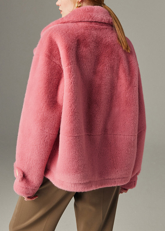 Original Design Rose Button Pockets Solid Mink Hair Coats