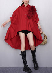 Original Design Scarlet Asymmetrical Rosette Loose Blouse