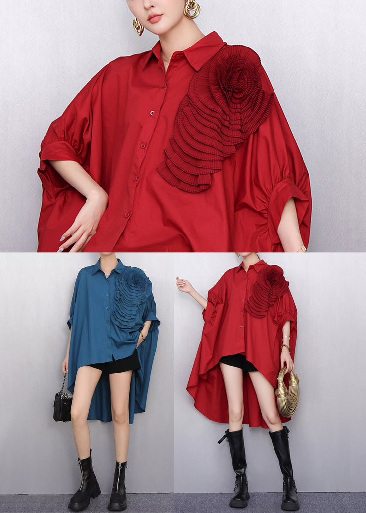 Original Design Scarlet Asymmetrical Rosette Loose Blouse