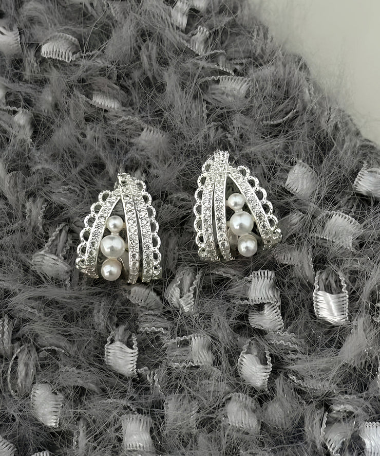 Original Design Silk Copper Lace Pearl Hollow Out Hoop Earrings