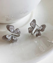 Original Design Silk Copper Overgild Zircon Butterfly Stud Earrings