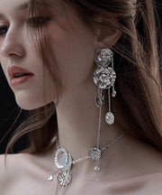 Original Design Silk Copper Wavy Disc Tassel Drop Earrings