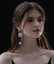 Original Design Silk Copper Wavy Disc Tassel Drop Earrings