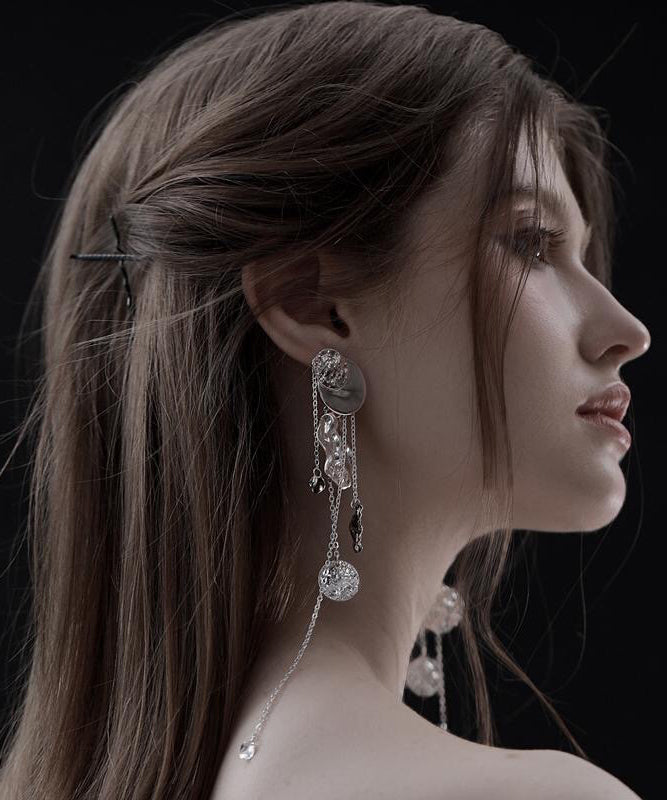 Original Design Silk Copper Wavy Disc Tassel Drop Earrings