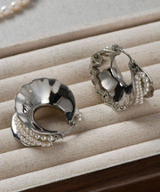 Original Design Silk Metal Pearl Hoop Earrings