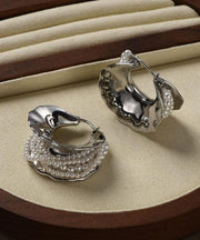 Original Design Silk Metal Pearl Hoop Earrings