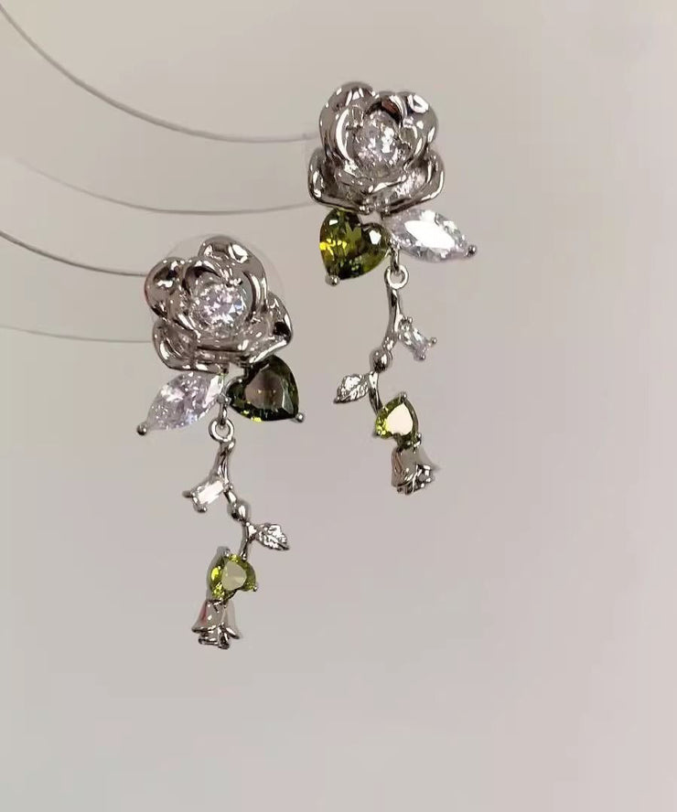 Original Design Silk Metal Zircon Rose Stud Earrings