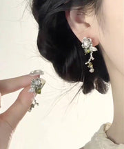 Original Design Silk Metal Zircon Rose Stud Earrings