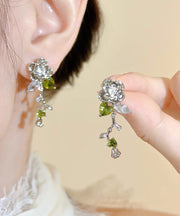 Original Design Silk Metal Zircon Rose Stud Earrings