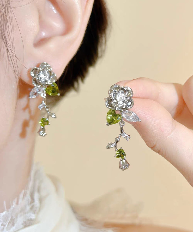 Original Design Silk Metal Zircon Rose Stud Earrings