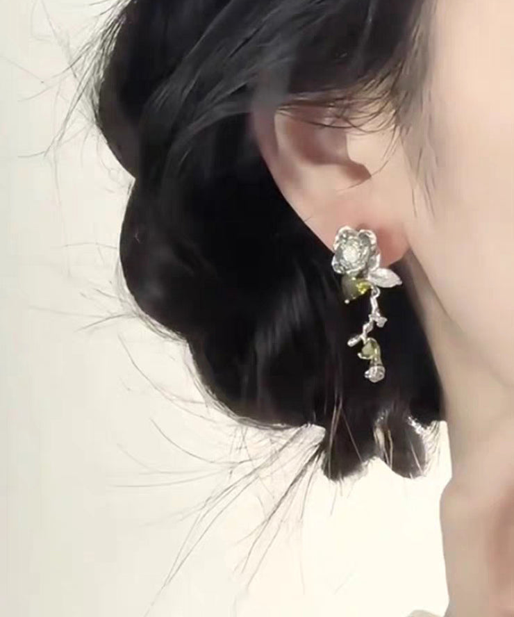 Original Design Silk Metal Zircon Rose Stud Earrings