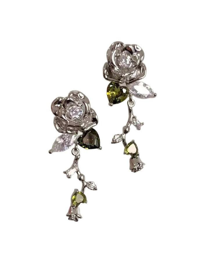 Original Design Silk Metal Zircon Rose Stud Earrings