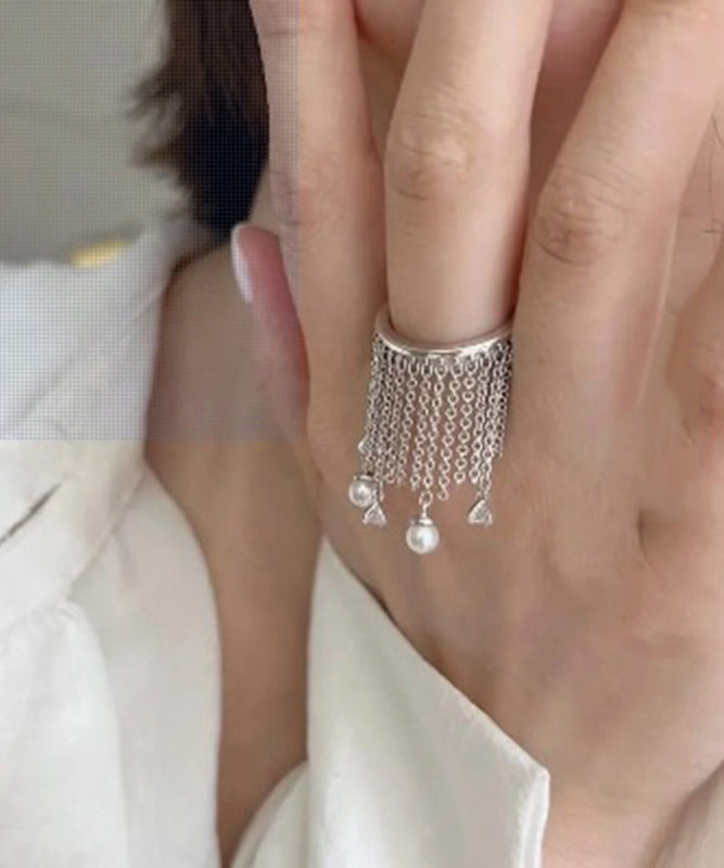 Original Design Silk Sterling Silver Chain Tassel Open Rings