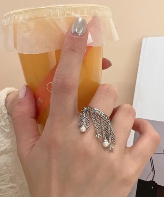 Original Design Silk Sterling Silver Chain Tassel Open Rings