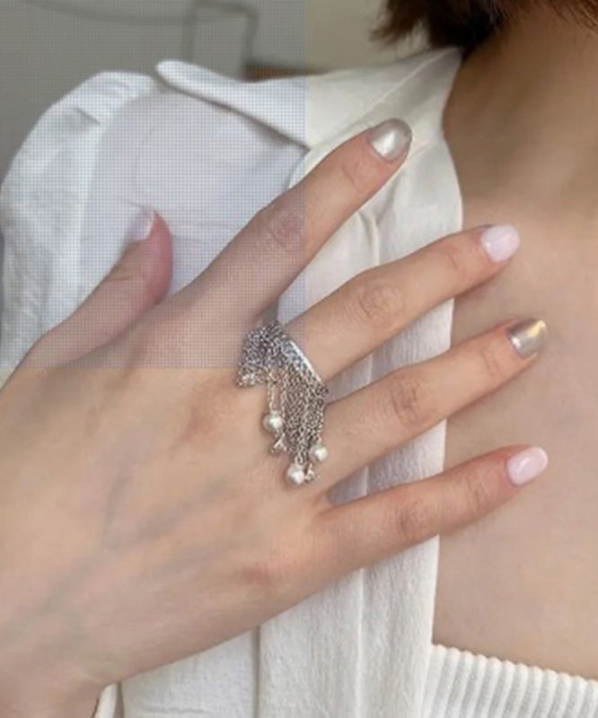 Original Design Silk Sterling Silver Chain Tassel Open Rings