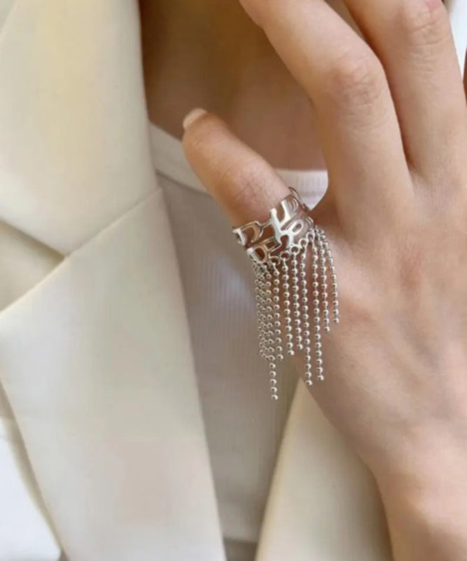 Original Design Silk Sterling Silver Chain Tassel Open Rings