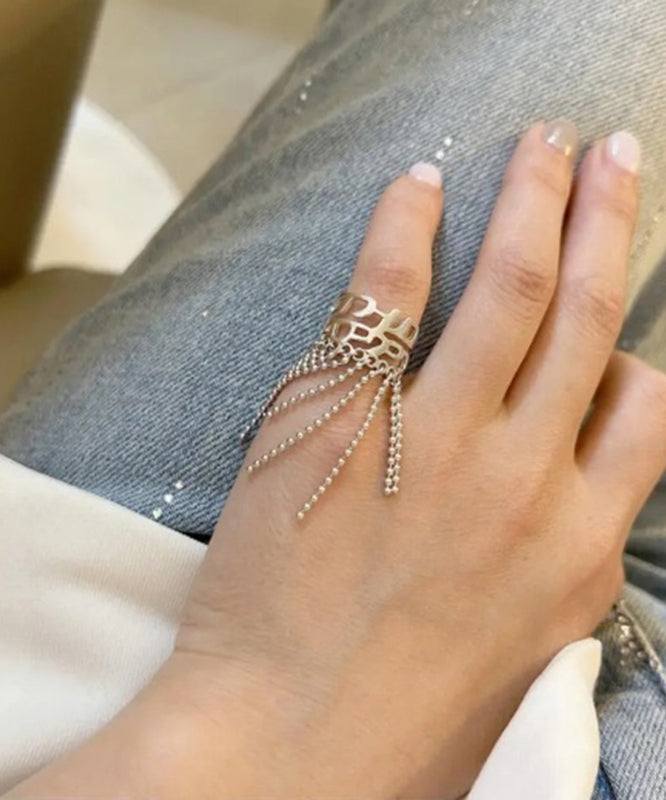 Original Design Silk Sterling Silver Chain Tassel Open Rings