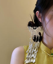 Original Design Silk Sterling Silver Pearl Butterfly Tassel Hairpin