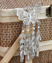 Original Design Silk Sterling Silver Pearl Butterfly Tassel Hairpin