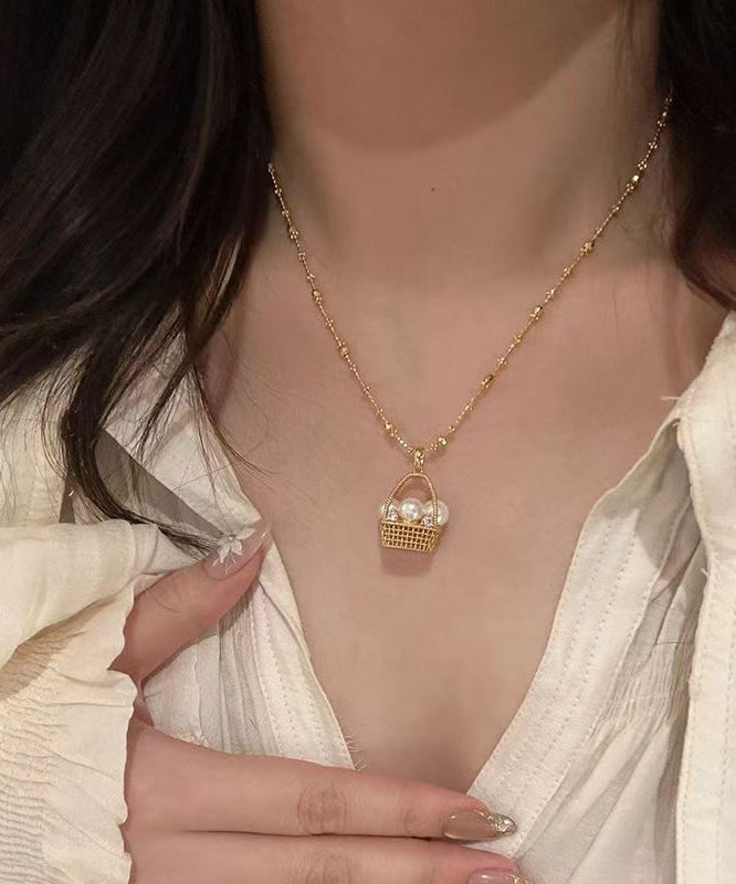 Original Design Silk Sterling Silver Zircon Pearl Flower Basket Pendant Necklace