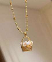 Original Design Silk Sterling Silver Zircon Pearl Flower Basket Pendant Necklace