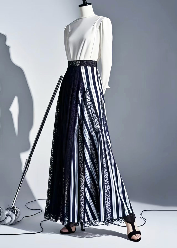 Original Design Striped Asymmetrical Patchwork Lace Skirt Summer