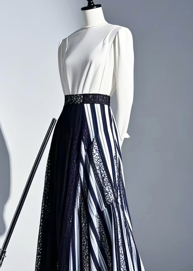 Original Design Striped Asymmetrical Patchwork Lace Skirt Summer
