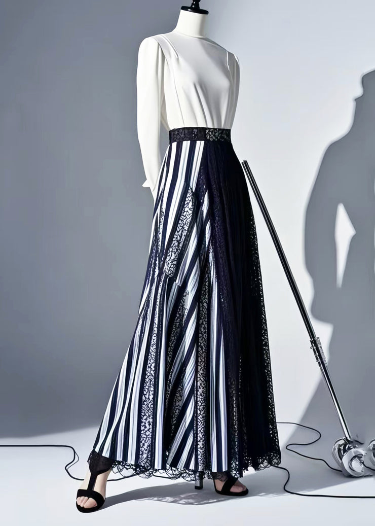 Original Design Striped Asymmetrical Patchwork Lace Skirt Summer