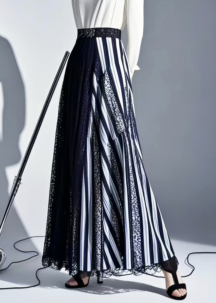 Original Design Striped Asymmetrical Patchwork Lace Skirt Summer