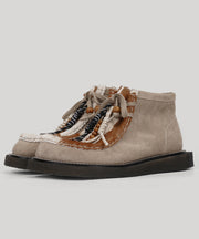Original Design Suede Flat Shoes Splicing Horsehair Lace Up