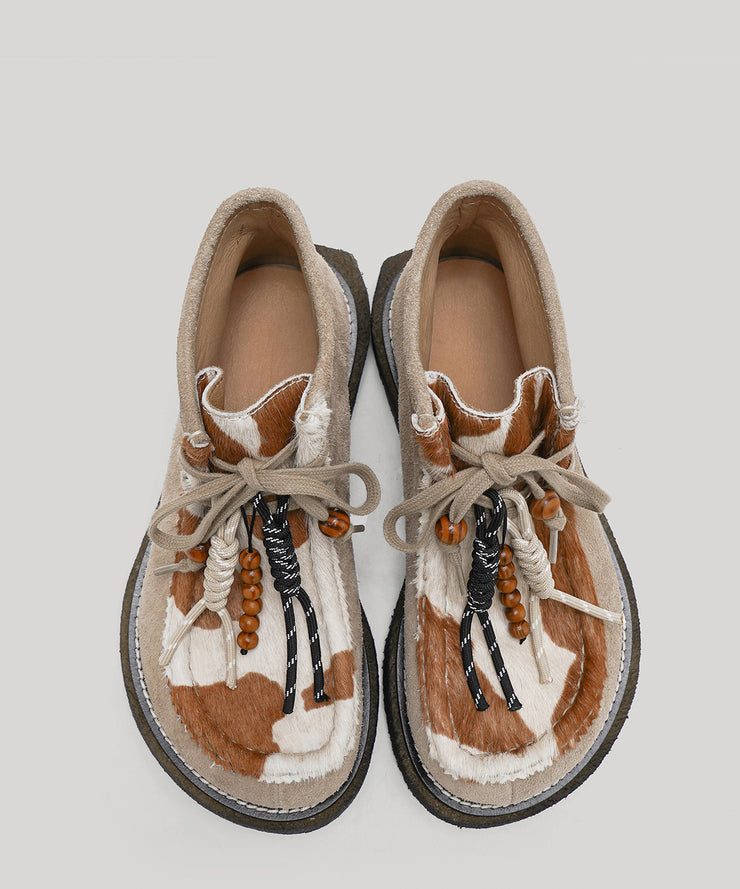 Original Design Suede Flat Shoes Splicing Horsehair Lace Up