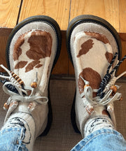 Original Design Suede Flat Shoes Splicing Horsehair Lace Up