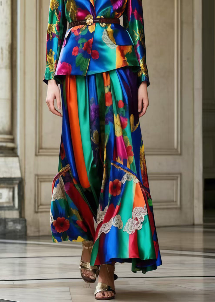 Original Design Tunic Print Silk Two Piece Set Women Clothing
