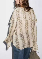 Original Design V Neck Print Chiffon Shirt Flare Sleeve
