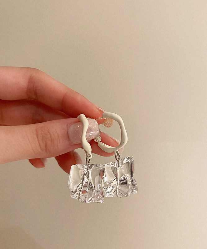 Original Design White Acrylic Alloy Asymmetrical Crystal Hoop Earrings