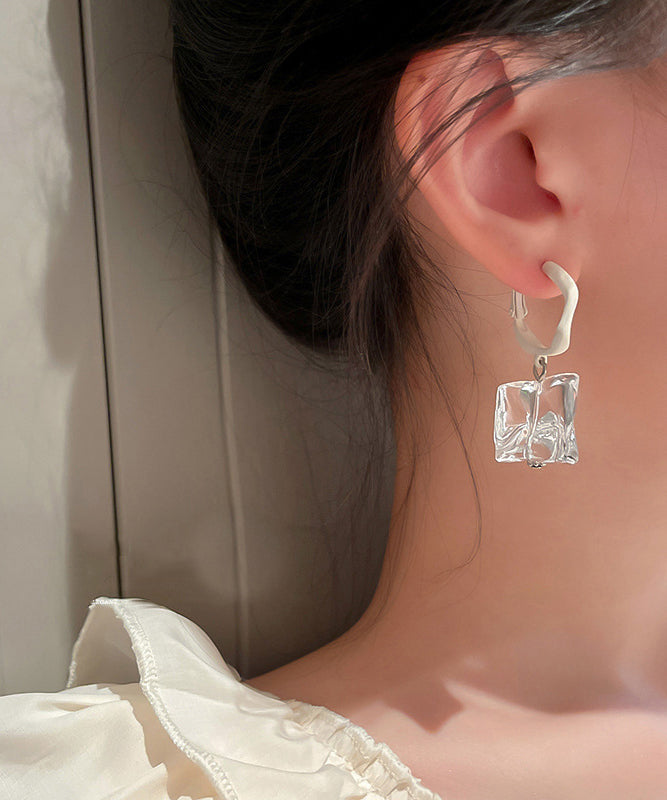 Original Design White Acrylic Alloy Asymmetrical Crystal Hoop Earrings