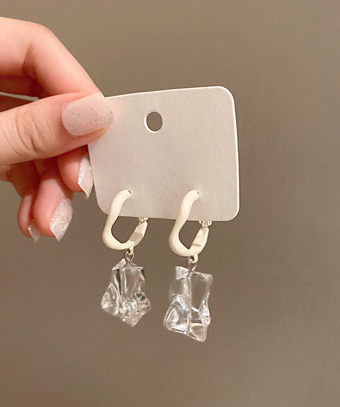Original Design White Acrylic Alloy Asymmetrical Crystal Hoop Earrings