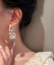 Original Design White Acrylic Alloy Asymmetrical Crystal Hoop Earrings