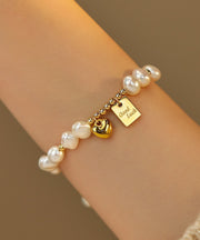 Original Design White Alloy Pearl Love Tassel Charm Bracelet