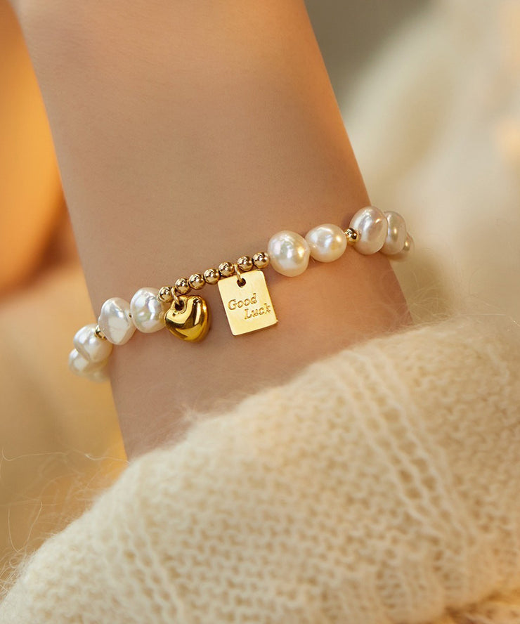 Original Design White Alloy Pearl Love Tassel Charm Bracelet