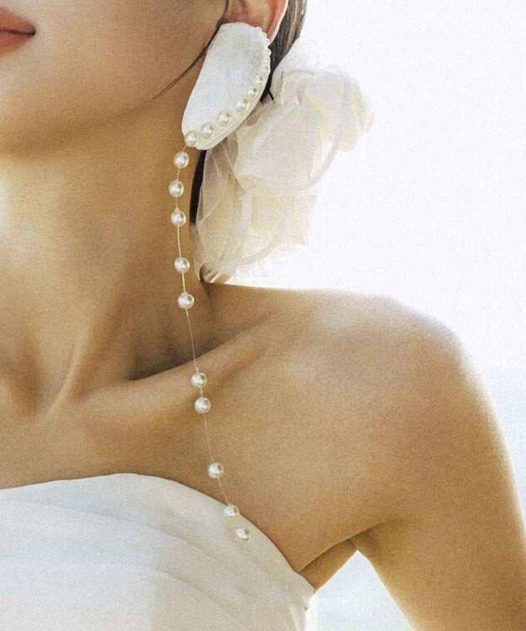 Original Design White Alloy Shell Pearl Tassel Drop Earrings
