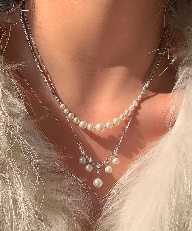 Original Design White Copper Overgild Crystal Pearl Tassel Pendant Necklace