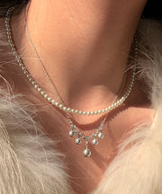 Original Design White Copper Overgild Crystal Pearl Tassel Pendant Necklace