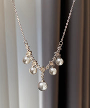 Original Design White Copper Overgild Crystal Pearl Tassel Pendant Necklace