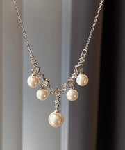 Original Design White Copper Overgild Crystal Pearl Tassel Pendant Necklace