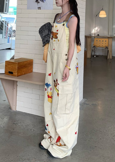 Original Design White Embroidered Cotton Overalls Jumpsuit Fall