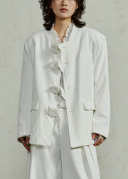 Original Design White Floral Solid Spandex Coat Fall