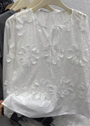 Original Design White O-Neck Floral Top Fall